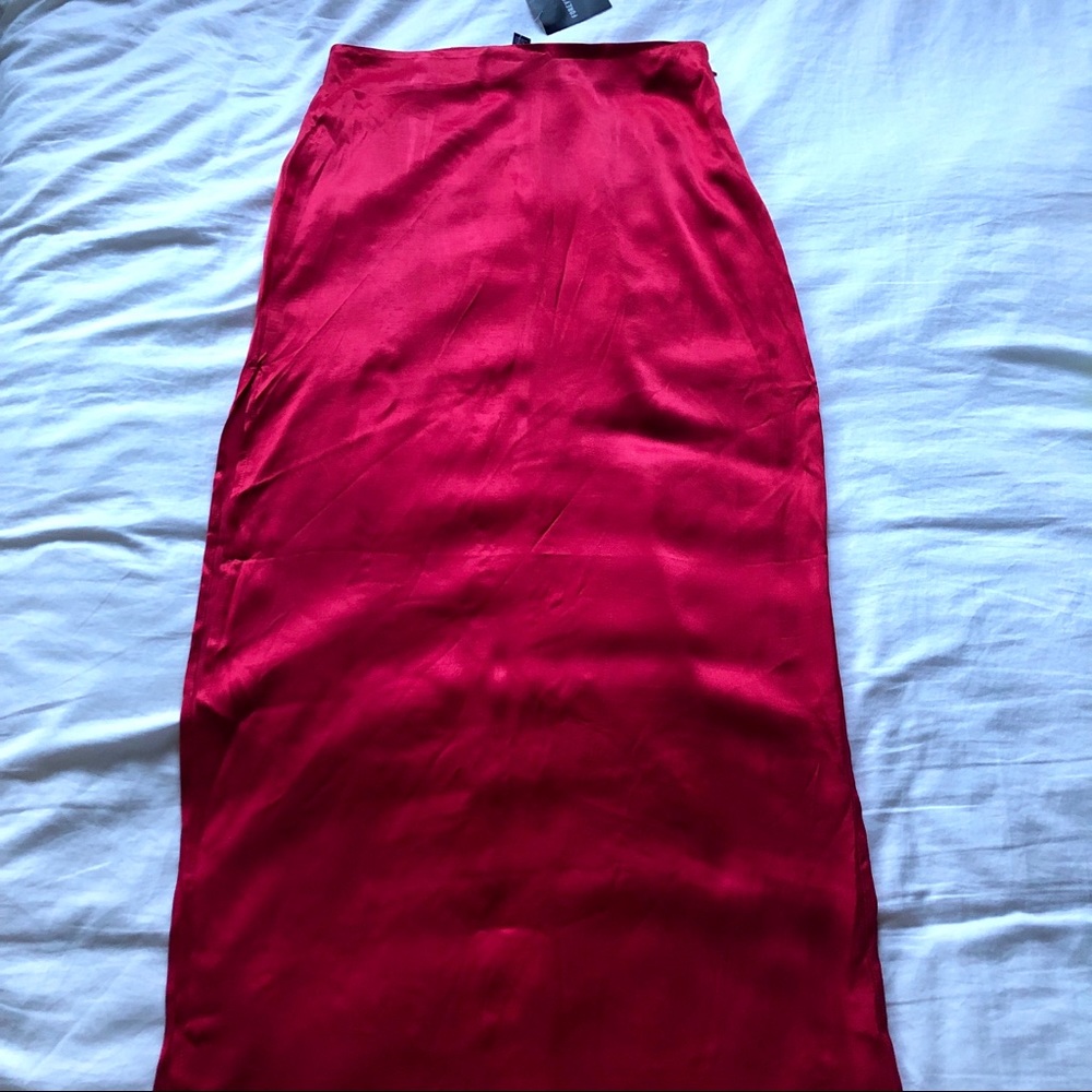 Red Forever 21 Satin Maxi Skirt (Size: L) NWT